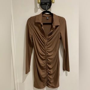 Button Front Ruched Bodycon Dress